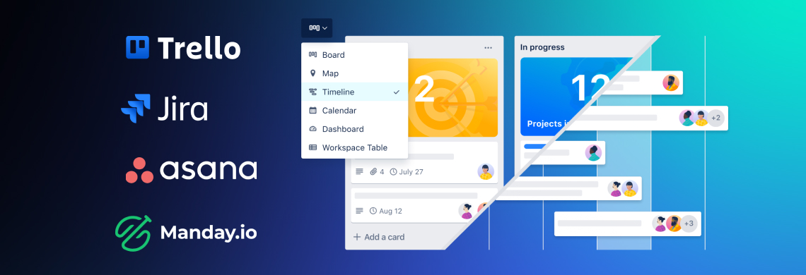 דוגמאות למערכות ניהול פרויקטים כגון טרלו, ג'ירה, אסאנה, מנדיי